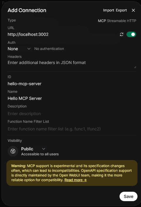 MCP Server Config In Open WebUI